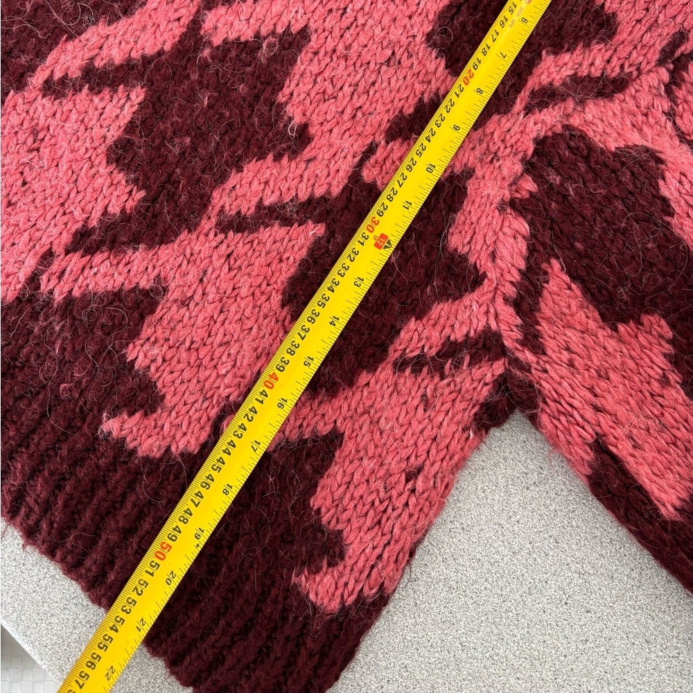 Topshop Houndstooth Cowl Neck Sweater Pink Burgundy Women’s Large Puff Sleeves - Picture 11 of 12